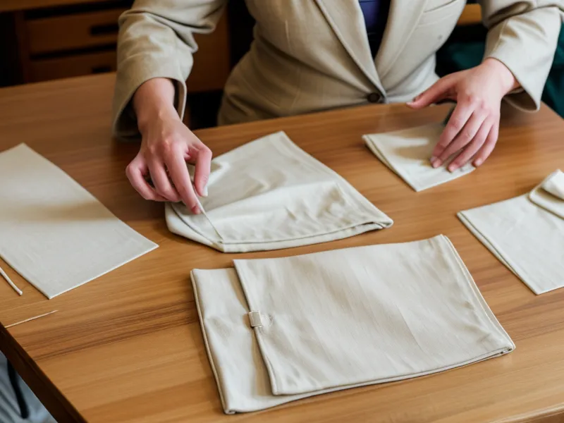 Ojales hechos a mano en un saco de lana, técnica de sastrería manual con acabado artesanal